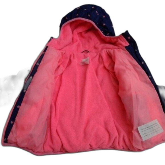 Carter's Puffer Coat Blue with Pink Fleece Lining Hearts Pockets Size 18 Month - Picture 7 of 11